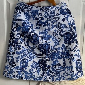 Mario Serrani Blue and White Floral Paisley A-Line Skirt